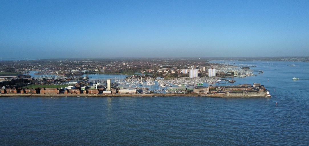 An aerial image of Gosport. Test Valley Digital help local businesses in Gosport with fully managed websites.
