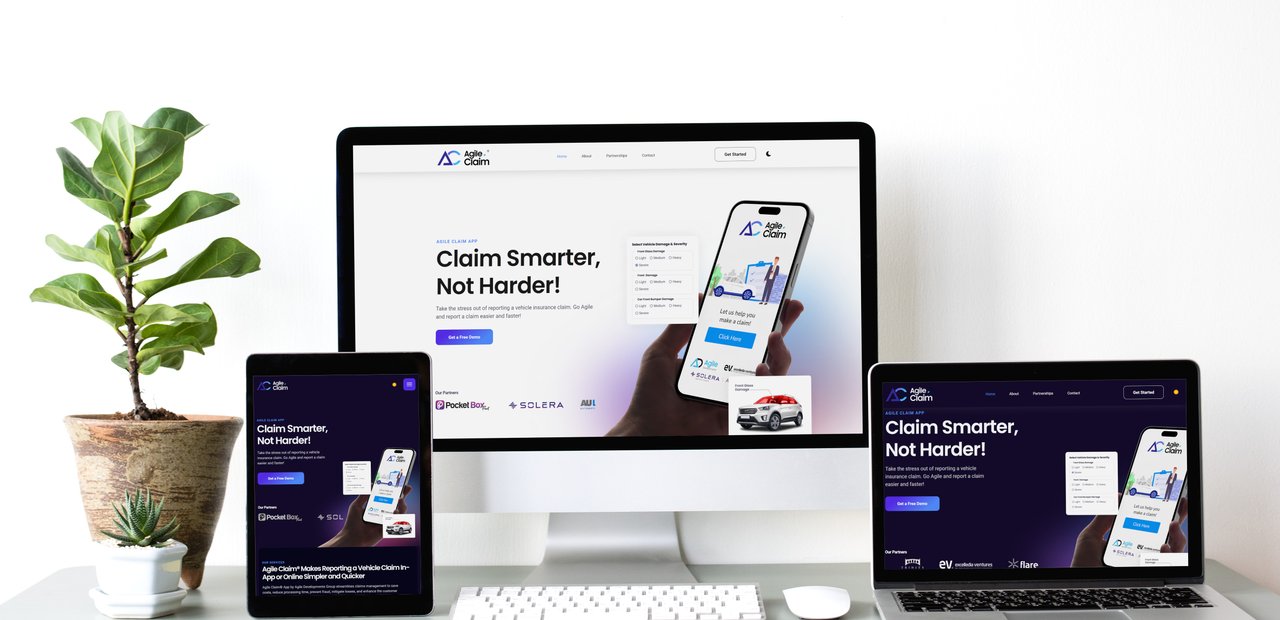 a responsive web development mockup of Agile Claim App