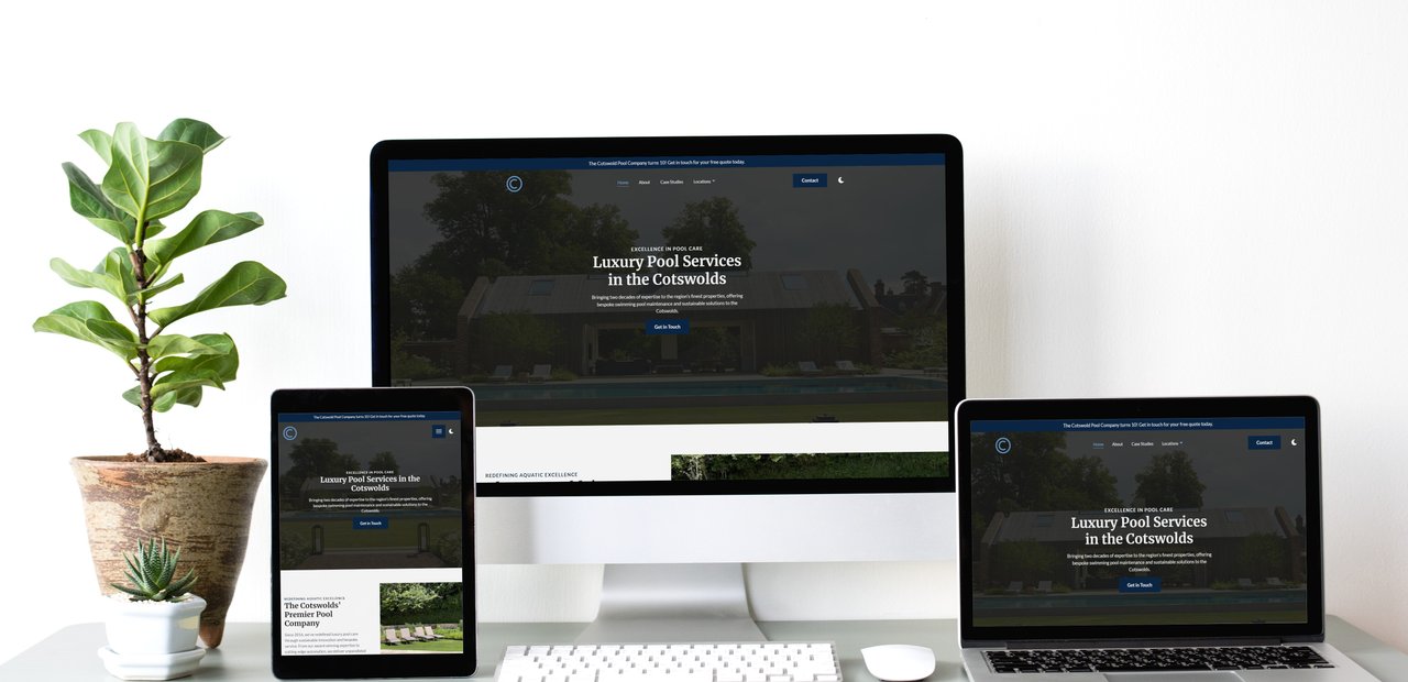a responsive web development mockup of The Cotswold Pool Company