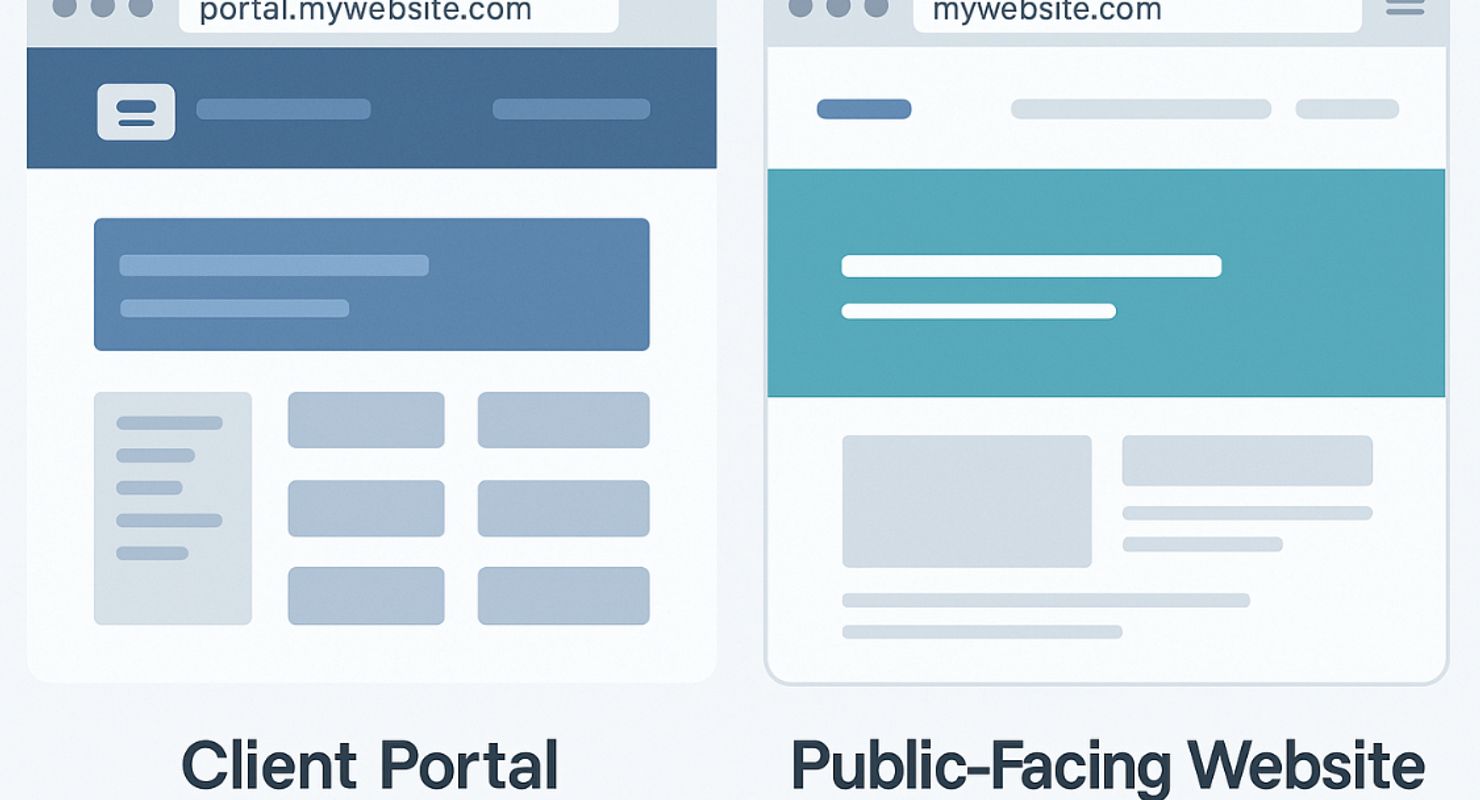 An image of a main site and a client portal side by side with a different domain.